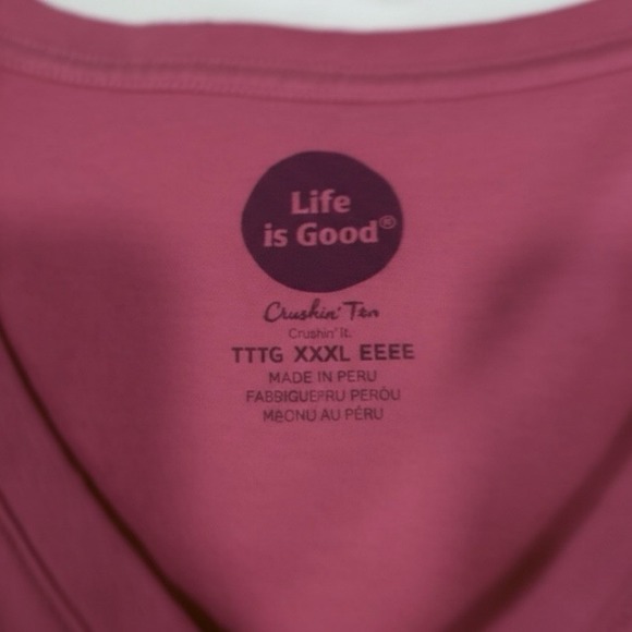 Life is Good Pink Camping V Neck Long Sleeve Crusher Tee Size XXXL 3X - Picture 8 of 9